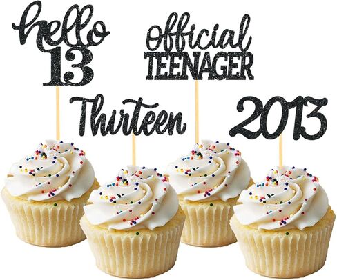 24Pcs Glitter 13th Birthday Cupcake Toppers, Hello 13th Birthday Cake Topper- 13th Birthday Decorations for Celebrating Official Teenager Thirteen Years Old Birthday Party Supplies (Rose Gold2) in Kuwait