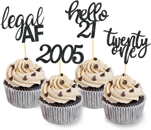 24 Pcs Glitter 21st Birthday Cupcake Toppers for Celebrating Twenty One Years Old Birthday Party Decorations (Gold) in Kuwait