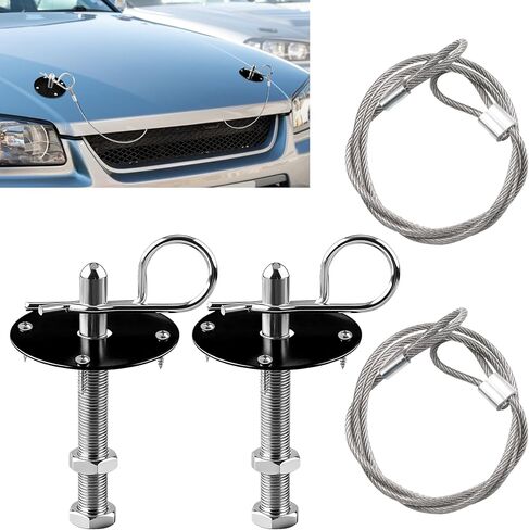 Hood Pins Kit for Car, Stainless Steel Car Engine Hood Lock with Racing Lanyard for Fixing Car Hood Cover, Quick Release Hood Lock Latch Bumper Clip Kit Fits Most Car Truck SUV (Red) in Kuwait