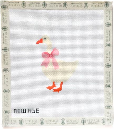 Hand-Painted Canvas – Cream Goose with Pink Bow on 18 Mesh Zweigart Whimsical Spring & Nursery Décor Needlepoint Project in Kuwait