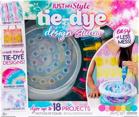 استوديو تصميم Just My Style Tie-Dye من شركة Horizon Group USA، طقم صباغة ربطات العنق DIY، إنشاء 18 مشروعًا، توفير آلة صباغة ربطة عنق أقل فوضى، تتضمن 7 أصباغ نابضة بالحياة وقفازات واقية وتعليمات والمزيد in Kuwait