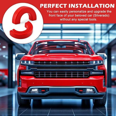 أغطية خطافات السحب متوافقة مع Chev-y Silverad-o 1500 2007-2025، أغطية حماية من السيليكون مناسبة حسب الطلب، ملحقات خطافات سحب السيارة الأمامية بغطاء وصلة، سهلة التركيب (اللون: أحمر) in Kuwait