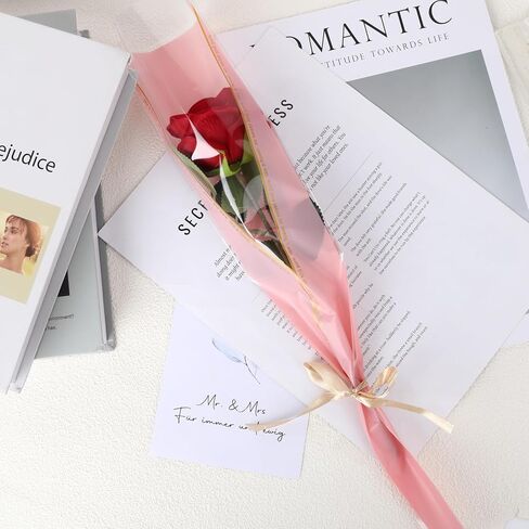 Yuunheg 150 Pack Single Flower Sleeves,Pink Flower Wrapping Paper with Ribbons,Single Rose Gift Wrap Bags,Bouquet Bags for Wedding Mother's Day Valentine'S Day Florist Supplies in Kuwait