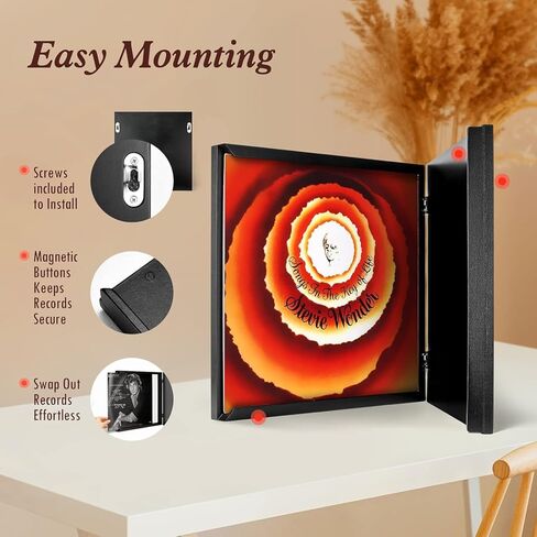ONE WALL Vinyl Record Frame Play & Display Album Frames for Vinyl Records 12 x 12 Inch, Solid Wood Frame Mount on Wall Display Vinyl LP Covers with Clear Acrylic Front, Black in Saudi Arabia