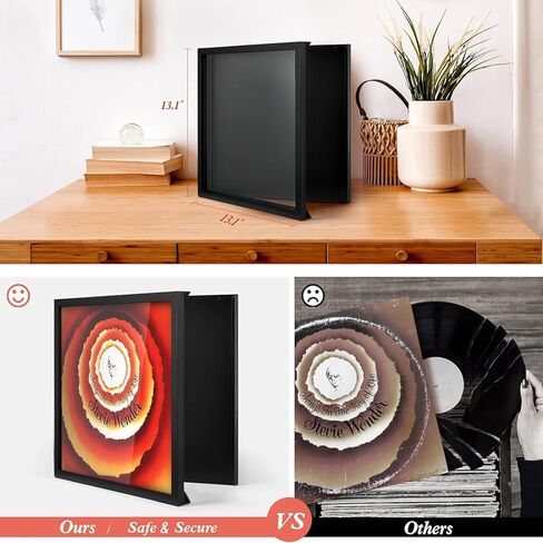 ONE WALL Vinyl Record Frame Play & Display Album Frames for Vinyl Records 12 x 12 Inch, Solid Wood Frame Mount on Wall Display Vinyl LP Covers with Clear Acrylic Front, Black in Saudi Arabia