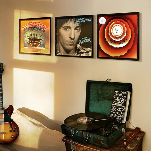 ONE WALL Vinyl Record Frame Play & Display Album Frames for Vinyl Records 12 x 12 Inch, Solid Wood Frame Mount on Wall Display Vinyl LP Covers with Clear Acrylic Front, Black in Saudi Arabia