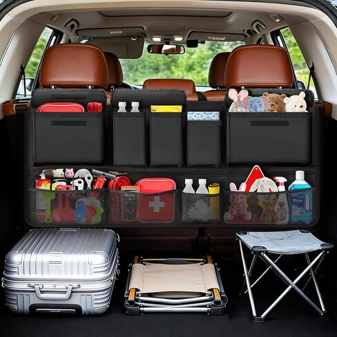 MoKo Trunk Organizer for SUV, Car Organizer with 10 Pockets Large Capacity & 3 Adjustable Straps for Easy Installation, Hanging Car Storage Universal Fit for Sedans, SUVs, MPVs, Trucks, 35.5 x 18.2in in Kuwait