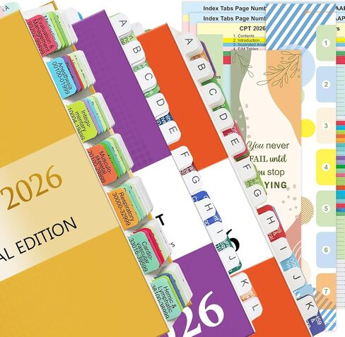 Index Tabs for 2026 CPT & ICD-10-CM Codebook (AAPC Version) & HCPCS Level II Book, Color-Coded & Laminated, Alignment Guide and Page Numbers Sheet Included, Tear-Resistant & Waterproof in Saudi Arabia