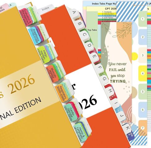 Index Tabs for 2026 CPT & ICD-10-CM Codebook (AAPC Version) & HCPCS Level II Book, Color-Coded & Laminated, Alignment Guide and Page Numbers Sheet Included, Tear-Resistant & Waterproof in Saudi Arabia