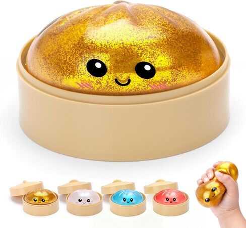 Dumpling Squishies, Glitter Dumpling Mystery Box with Mini Steamer - Slow Rising Squishy Toys Stress Ball, Cute Fidget Sensory Toy for Anxiety Relief, Funny Desk Decor Gift for Adults Kids in Kuwait