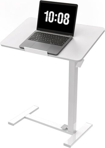 DUMOS Adjustable Overbed Bedside Table with Hidden Wheels, Mobile Standing Desk with Pneumatic Lift, Portable Computer Workstation Cart for Bed, Couch, Office, Sofa, White in Kuwait