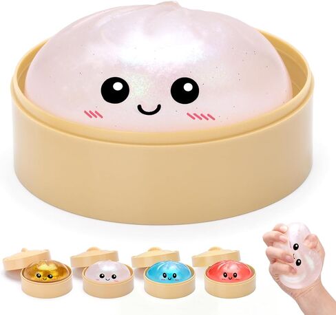 Dumpling Squishies, Glitter Dumpling Mystery Box with Mini Steamer - Slow Rising Squishy Toys Stress Ball, Cute Fidget Sensory Toy for Anxiety Relief, Funny Desk Decor Gift for Adults Kids in Kuwait