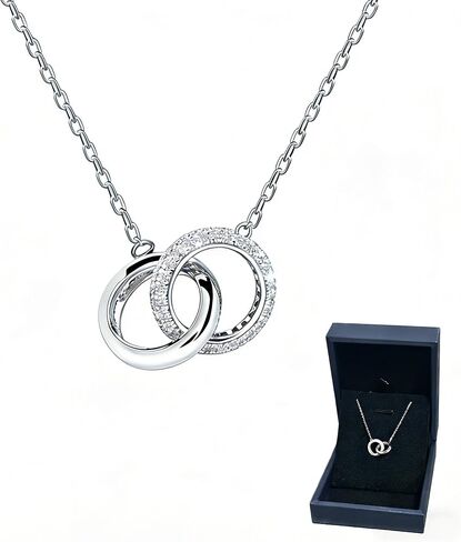GELVTIC 925 Sterling Silver Necklaces for Women Fashion Dainty Interlocking Circle Pendant Necklace 18K White Gold Plated Necklace CZ Jewelry Simple Rhinestone Necklaces Valentine Christmas Gift for Mother Mom Daughter Teens Girl Best Friend Bridesmaid,18 in Saudi Arabia