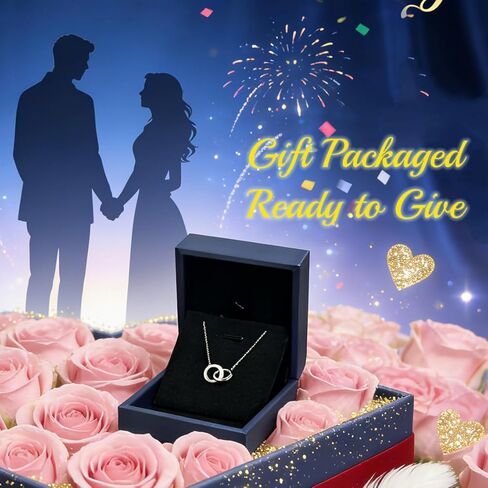 GELVTIC 925 Sterling Silver Necklaces for Women Fashion Dainty Interlocking Circle Pendant Necklace 18K White Gold Plated Necklace CZ Jewelry Simple Rhinestone Necklaces Valentine Christmas Gift for Mother Mom Daughter Teens Girl Best Friend Bridesmaid,18 in Saudi Arabia