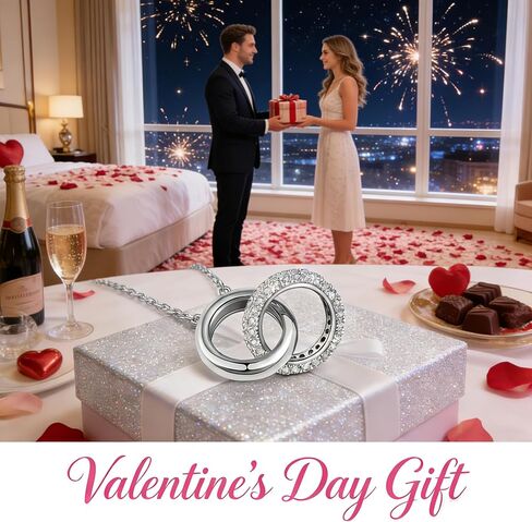GELVTIC 925 Sterling Silver Necklaces for Women Fashion Dainty Interlocking Circle Pendant Necklace 18K White Gold Plated Necklace CZ Jewelry Simple Rhinestone Necklaces Valentine Christmas Gift for Mother Mom Daughter Teens Girl Best Friend Bridesmaid,18 in Saudi Arabia