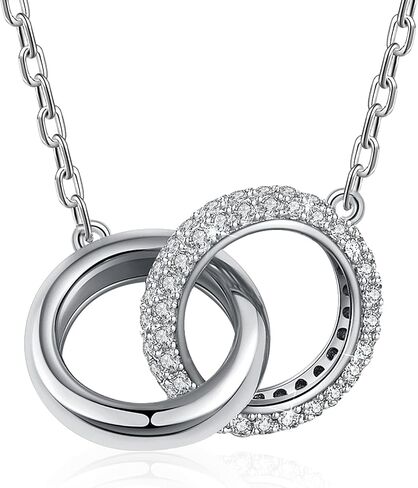 GELVTIC 925 Sterling Silver Necklaces for Women Fashion Dainty Interlocking Circle Pendant Necklace 18K White Gold Plated Necklace CZ Jewelry Simple Rhinestone Necklaces Valentine Christmas Gift for Mother Mom Daughter Teens Girl Best Friend Bridesmaid,18 in Saudi Arabia