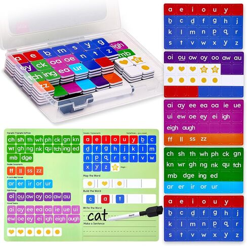 JoyCat 138PCS Magnetic Letter Tiles Set - ABC Letters with Erasable Marker, Word-Building Folder & Storage Case, Phonics & Spelling Learning Game for Kids 3+, Preschool & Pre-K Classroom in Kuwait