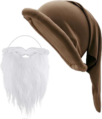 LEKTIST 2PCS Dwarf Hats Santa Beard Set - Dwarf Costumes Set Gnome Elf Hat White Beard Accessories Set for Christmas Party in Saudi Arabia