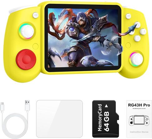 RG43H PRO Retro Handheld Game Console,4.3 Inch IPS Screen, RK3562 Quad-Core CPU,Portable Dual System,WiFi Networked Fighting HDMI TV Output,4000mAh Battery,Retro Daming Console With 64GB TF Card,Black in Kuwait
