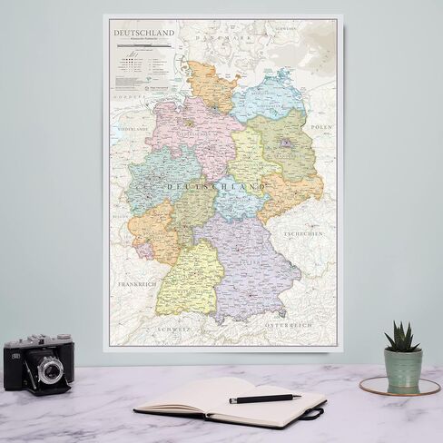 Maps International - خريطة ألمانيا - ملصق خريطة ألمانيا الكلاسيكية - مغلف من جانب واحد - 16.5 × 23.4 بوصة in Kuwait
