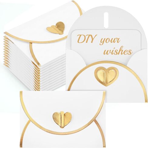 Colarr 25 Sets Mini Envelopes with Blank Cards Paper Envelopes with Heart Shaped Clasp Gift Card Holders for Wedding Birthday Bridal Shower Love Letters Greeting Card Graduation(Sage Green,Gold) in Kuwait