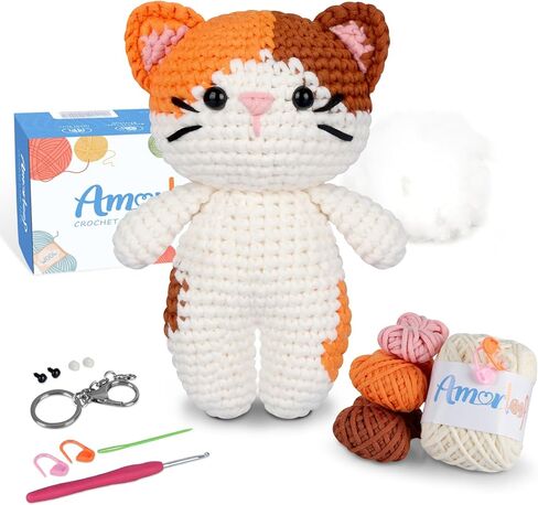 مجموعة Amorloop Crochet للمبتدئين - خيوط غرز سهلة الرؤية، وقطعة تم البدء بها مسبقًا، ودروس فيديو خطوة بخطوة | مجموعة كروشيه للمبتدئين بنمط حيوان لطيف – نمط الدب الأصلي المصنوع يدويًا in Kuwait