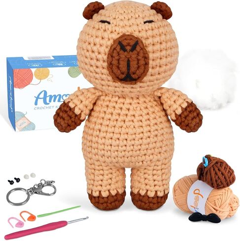 Amorloop Crochet Kit for Beginners – Easy-to-See Stitches Yarn, Pre-Started Piece, and Step-by-Step Video Tutorials | Starter Crochet Set with Cute Animal Pattern – Original Handmade Bear Pattern in Saudi Arabia
