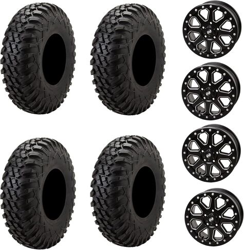 Set of Four 32x10-15 Tusk TERRABITE Heavy Duty 8-Ply Radial UTV Tires Mounted on Tusk UINTA Beadlock Wheels - For CFMOTO Z10 UFORCE U10 PRO - 5/4.5 Bolt Pattern (Gun Metal) in Saudi Arabia