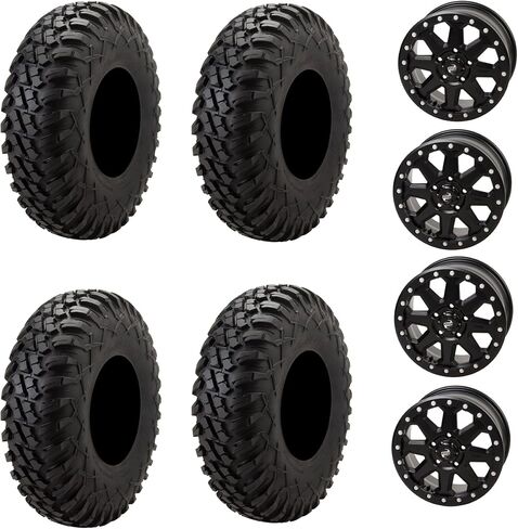 Set of Four 32x10-15 Tusk TERRABITE Heavy Duty 8-Ply Radial UTV Tires Mounted on Tusk UINTA Beadlock Wheels - For CFMOTO Z10 UFORCE U10 PRO - 5/4.5 Bolt Pattern (Gun Metal) in Saudi Arabia