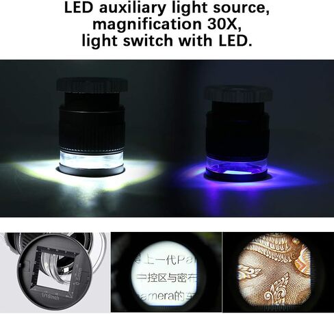 30x Jewelers Loupe with Measuring Scale and LED Light, USB Charging LED Scale Loupe Jewelry Loupe Magnifier for Gems Stamps in Kuwait