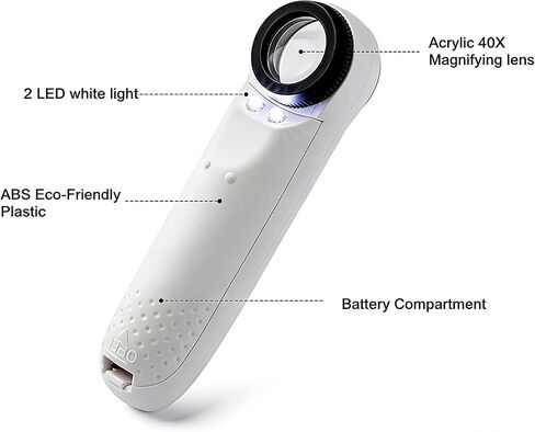 عدسة مكبرة LED 40X - عدسة مكبرة محمولة مضيئة مزودة بمصباحين LED للقراءة والمجوهرات والعملات المعدنية والطوابع وفحص المطبوعات الدقيقة in Kuwait