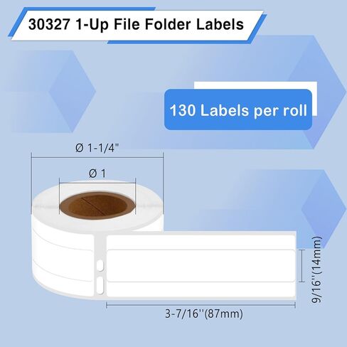 GREENCYCLE 5 Roll File Folder Labels Compatible for Dymo 30327 9/16" x 3-7/16" LW 1-Up White Paper Labels for LabelWriter 450 Duo, 4XL, 400 Printers, 130 Labels/Roll, NOT FIT 550 & 5XL in Kuwait
