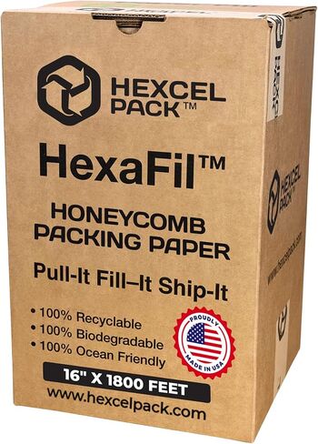 HexcelPack HexaFil Honeycomb Packing Paper - Eco-Friendly, Sustainable Filler for Shipping and Moving, Cushioned Packing Material in Easy Self-Dispenser Box - Natural, 16' x 1800' in Kuwait