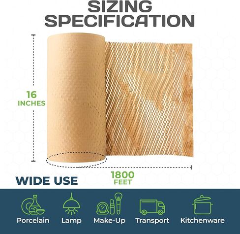 HexcelPack HexaFil Honeycomb Packing Paper - Eco-Friendly, Sustainable Filler for Shipping and Moving, Cushioned Packing Material in Easy Self-Dispenser Box - Natural, 16' x 1800' in Kuwait