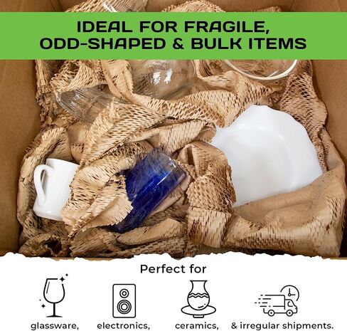 HexcelPack HexaFil Honeycomb Packing Paper - Eco-Friendly, Sustainable Filler for Shipping and Moving, Cushioned Packing Material in Easy Self-Dispenser Box - Natural, 16' x 1800' in Kuwait