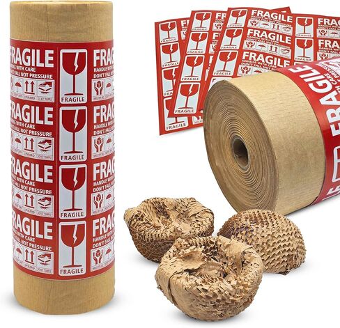 12"x300’ Honeycomb Paper, Honeycomb Packing Paper for Moving Packing Materials for Fragile Items, 1 rolls of 300ft With 48 Fragile Sticker Labels in Kuwait