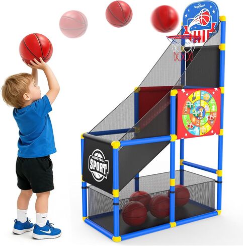 EagleStone Arcade Basketball Hoop Game Indoor, Ajustable Height Indoor Basketball Hoop with 4 Balls Storage Design for Kids,Perfect Sports Outdoor Play Toys for Kids Age 3 to 6 Years in Saudi Arabia