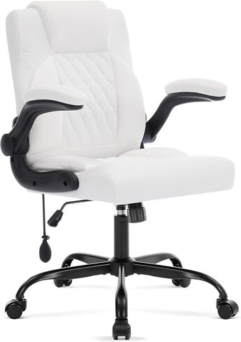 Office Chair with Adjustable Inflatable Lumbar Support,Leather Ergonomic Computer Desk Chair with Flip-up Arms,Adjustable Tilt Lock,Swivel Rolling Executive PC Chair for Work,Study,Meeting.Black in Saudi Arabia
