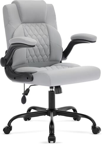 Office Chair with Adjustable Inflatable Lumbar Support,Leather Ergonomic Computer Desk Chair with Flip-up Arms,Adjustable Tilt Lock,Swivel Rolling Executive PC Chair for Work,Study,Meeting.Black in Saudi Arabia