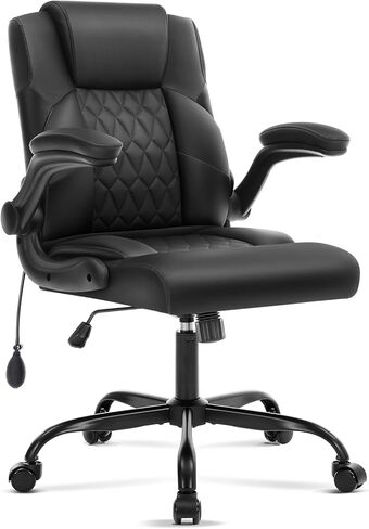 Office Chair with Adjustable Inflatable Lumbar Support,Leather Ergonomic Computer Desk Chair with Flip-up Arms,Adjustable Tilt Lock,Swivel Rolling Executive PC Chair for Work,Study,Meeting.Black in Saudi Arabia