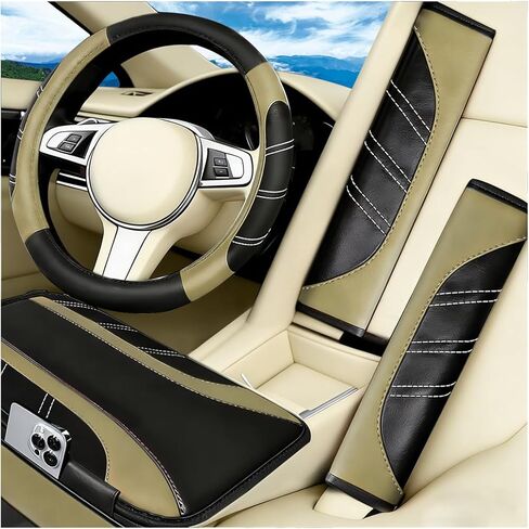 4PCS Car Accessories Set, 14.5-15 Inch Sporty Vehicle Steering Wheel Cover with Anti-Slip Lining, Automotive Interior Center Console Pad Seatbelt Cover, Universal for SUV Sedan Truck (Purple) in Saudi Arabia