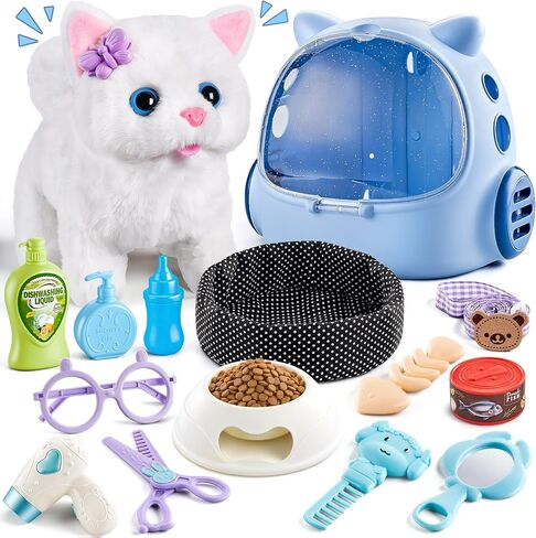 Vanvimen 17PCS Cat Toys for Kids Girls Boys,Interactive Robot Cat with Walking,Realistic Cat Toy for Toddlers 3-5 6-8,Idea Birthday Gifts for Girl Ages 3 4 5 6 7 8 Years Old in Saudi Arabia