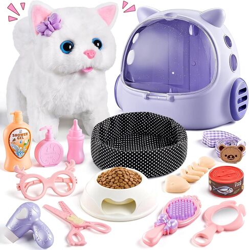 Vanvimen 17PCS Cat Toys for Kids Girls Boys,Interactive Robot Cat with Walking,Realistic Cat Toy for Toddlers 3-5 6-8,Idea Birthday Gifts for Girl Ages 3 4 5 6 7 8 Years Old in Saudi Arabia