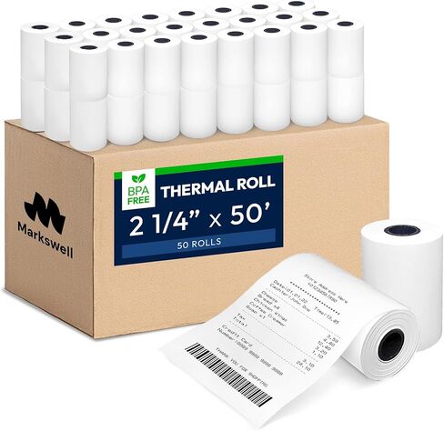 2 1/4" x 50' Thermal Paper (50 Rolls) - BPA Free Receipt Paper, 48 GSM Safe Thermal Printer Paper & Register Tape for Credit Card Machines, POS Printers in Kuwait