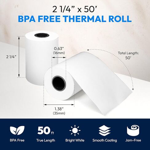 2 1/4" x 50' Thermal Paper (50 Rolls) - BPA Free Receipt Paper, 48 GSM Safe Thermal Printer Paper & Register Tape for Credit Card Machines, POS Printers in Kuwait