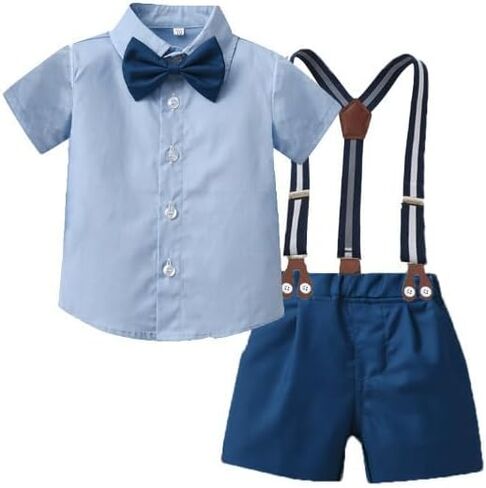 Volunboy Infant Baby Boy Summer Wedding Ring Bearer Outfits Suspenders Shorts Set Formal Dress Shirt Bowtie Suits in Saudi Arabia