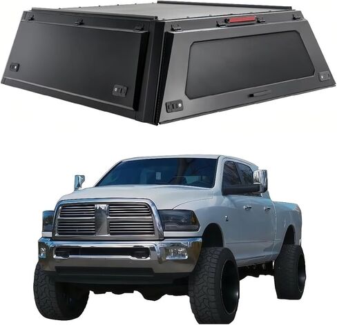 Truck Topper Compatible with Ram 2500/3500 2019–2025 6.4ft, Lockable Hardtop Camper Shell w/Gullwing Doors, Rear Tent & Interior Light, No-Drill Bed Cap Pickup Canopy(Window) in Kuwait