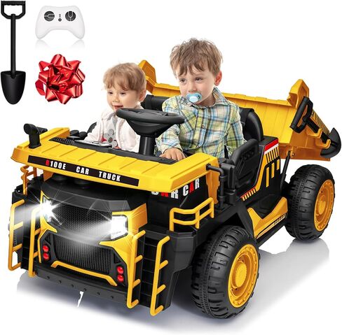 JOYRACER 24V 2 Seater Ride on Dump Truck w/400W Motors, Kids Electric Truck w/20'' Two Seater Ride on Construction Vehicle w/Dump Bed and Shovel, 4.9MPH Max, Power Car Wheelers for Kids, Yellow in Kuwait