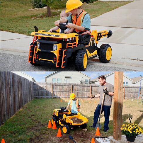 JOYRACER 24V 2 Seater Ride on Dump Truck w/400W Motors, Kids Electric Truck w/20'' Two Seater Ride on Construction Vehicle w/Dump Bed and Shovel, 4.9MPH Max, Power Car Wheelers for Kids, Yellow in Kuwait