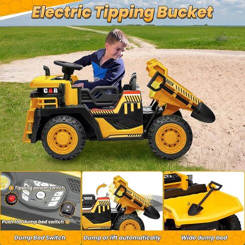 JOYRACER 24V 2 Seater Ride on Dump Truck w/400W Motors, Kids Electric Truck w/20'' Two Seater Ride on Construction Vehicle w/Dump Bed and Shovel, 4.9MPH Max, Power Car Wheelers for Kids, Yellow in Kuwait